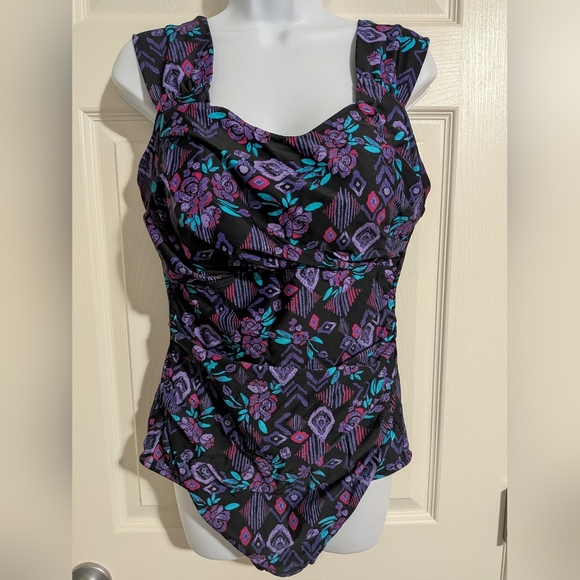 Coldwater Creek Other - NWOT ShapeMe Ruched Bathing Suit Coldwater Creek Women's Size 12 Black Purple
